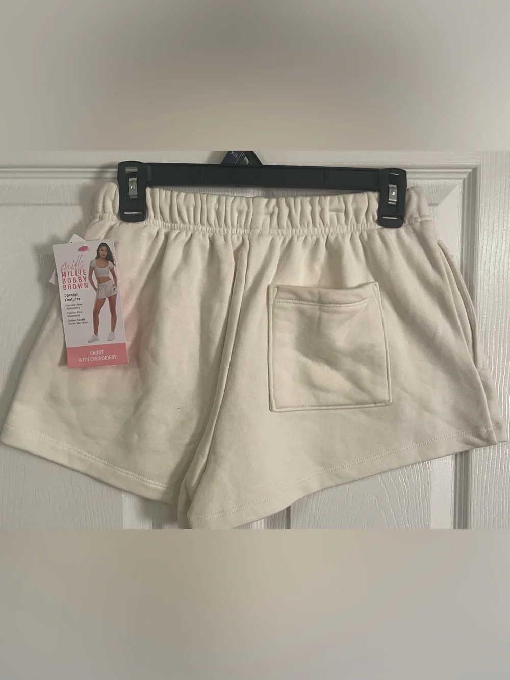 NWT Mills by Millie Bobby Brown Ivory Rose Embroidered Terry Lounge Shorts XS